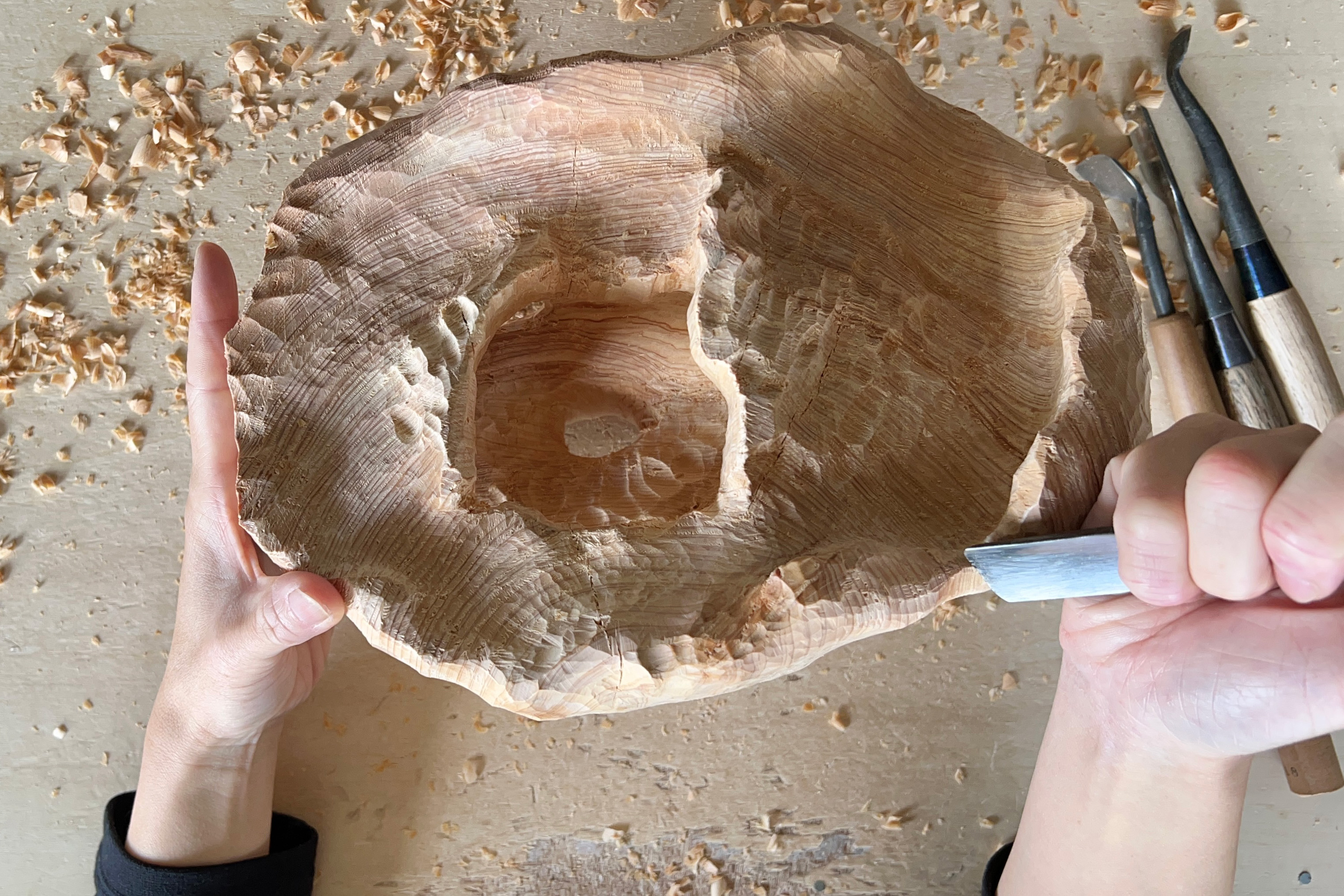 Option that leaves the rough look of carving