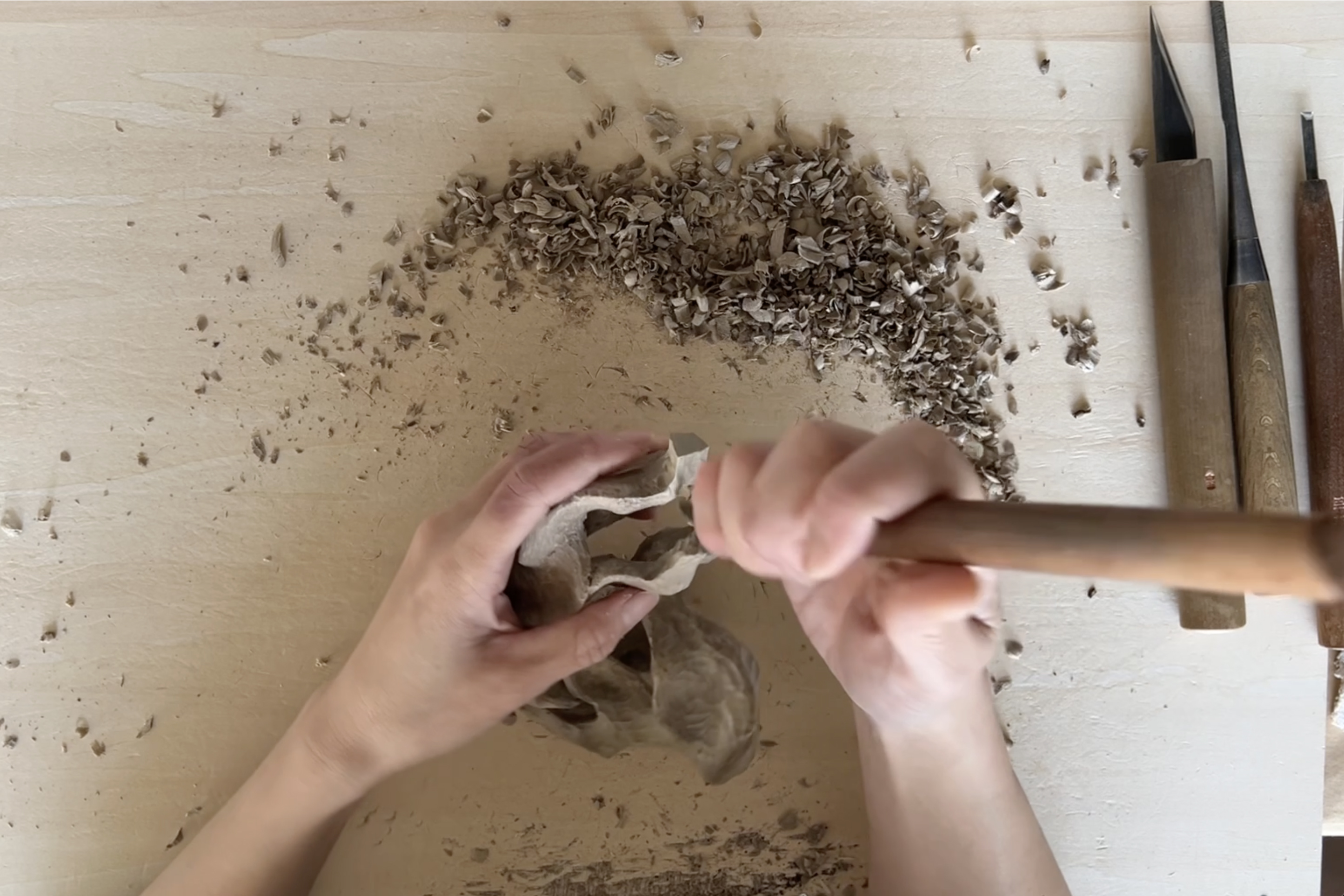 Carefully cutting off the tips of four branches