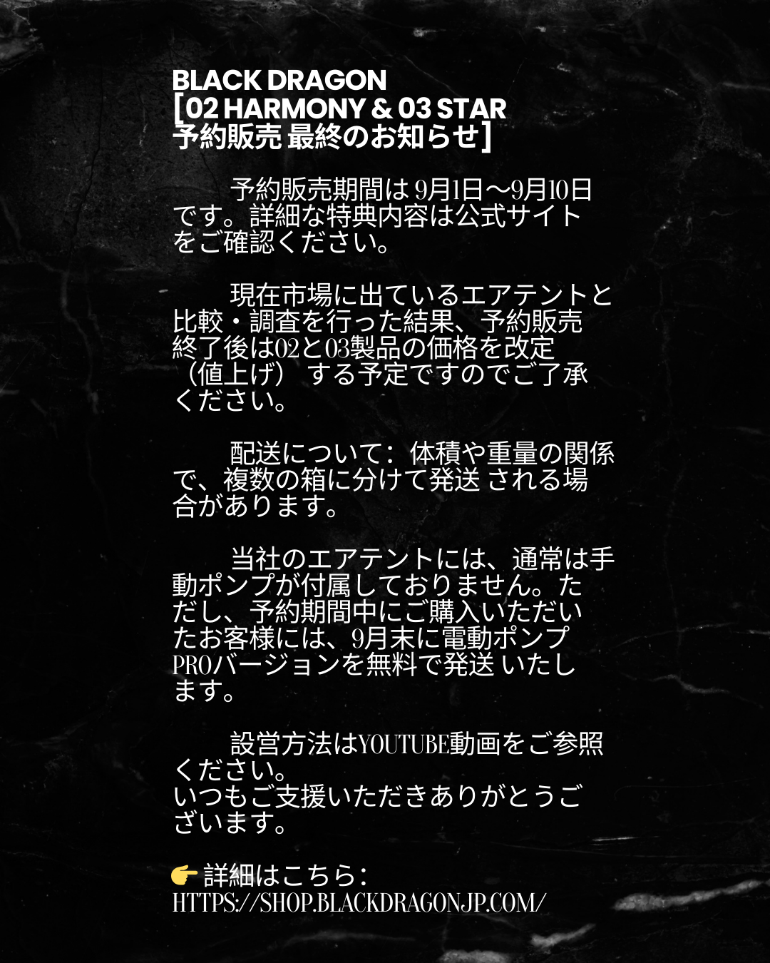 Black Dragon 02 Harmony & 03 Star 予約販売 最終のお知らせ