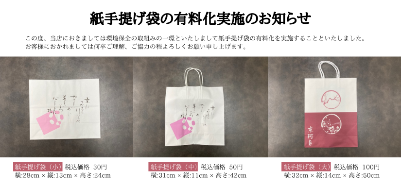 紙手提げ袋有料化のお知らせ