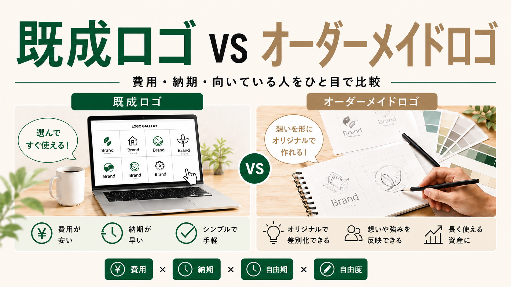 既成ロゴとオーダーメイドロゴの違い｜費用・納期・向いている人を比較