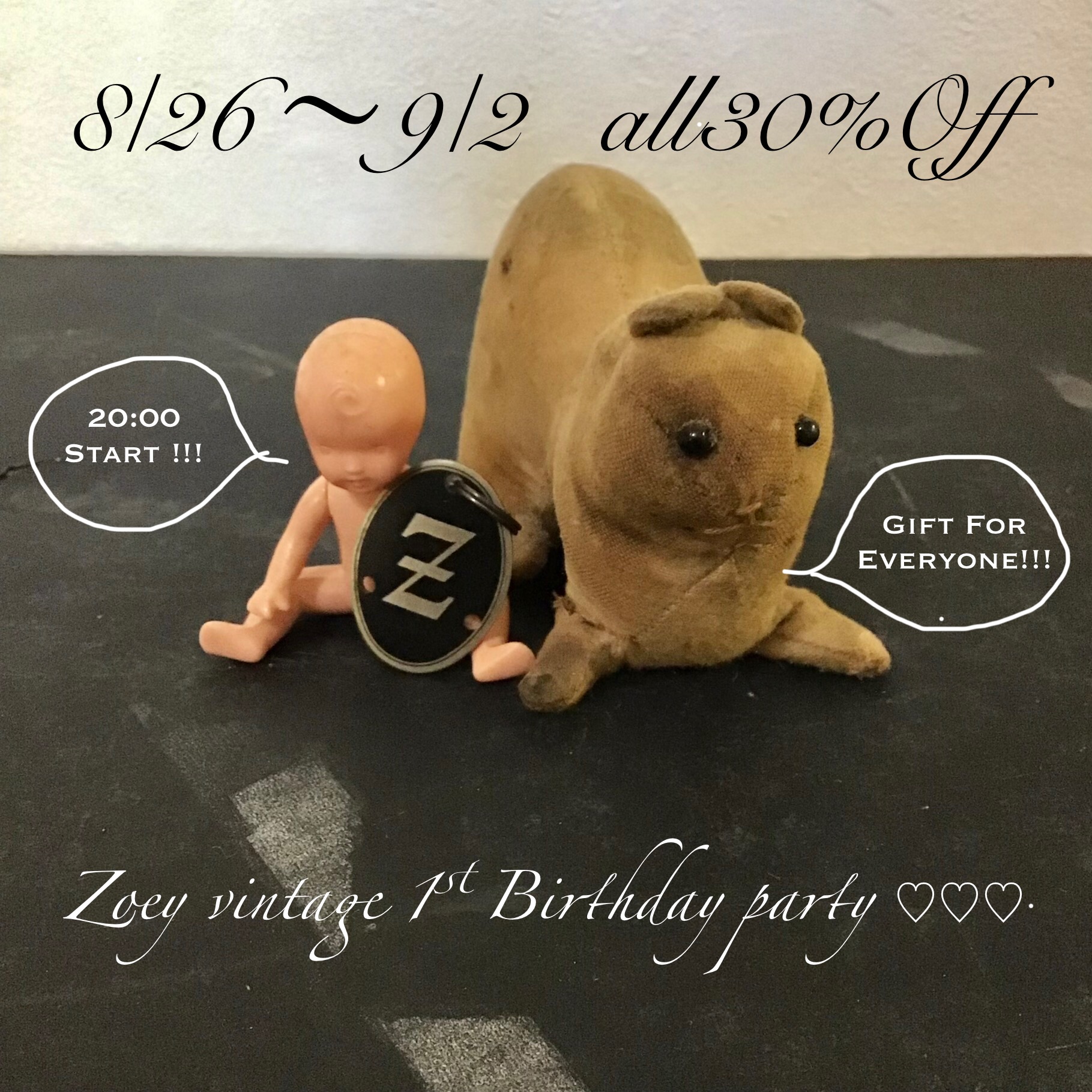 ◎◎◎8/26 20:00〜 Zoey vintage 1周年記念のお知らせ◎◎◎