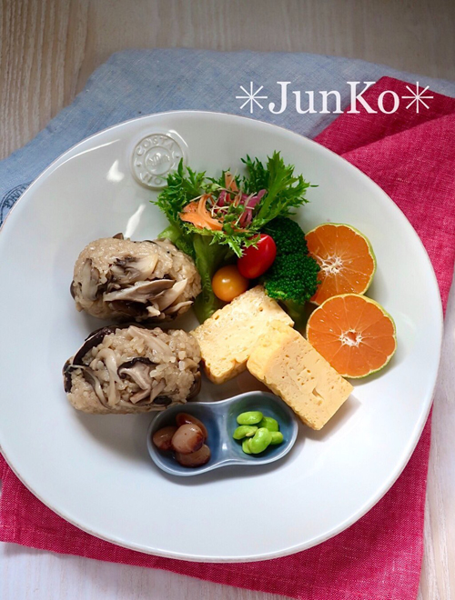 きのこおにぎりでワンプレートランチ