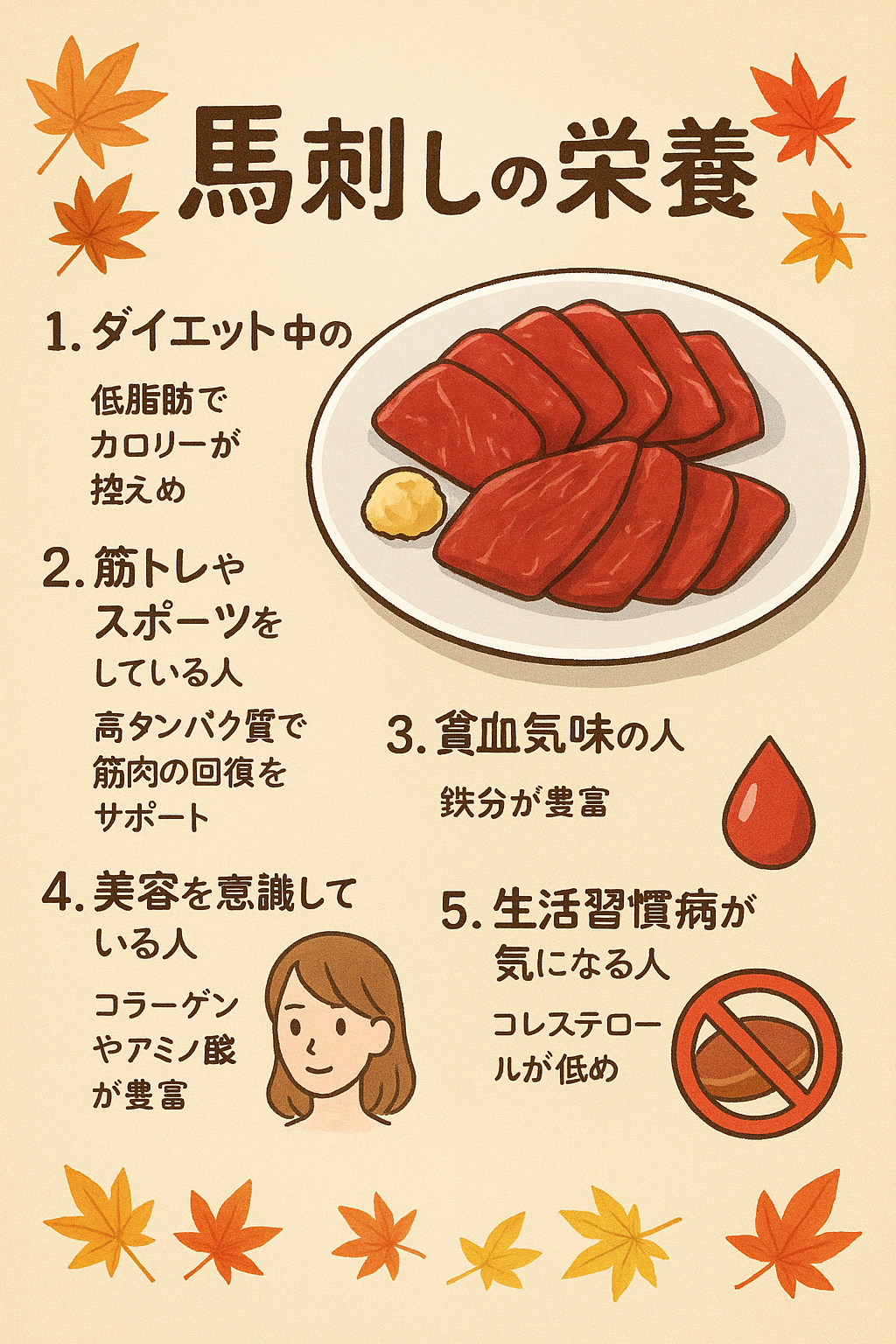 馬刺しを食べた方がいい人はこんな人💡 ̖́-‬
