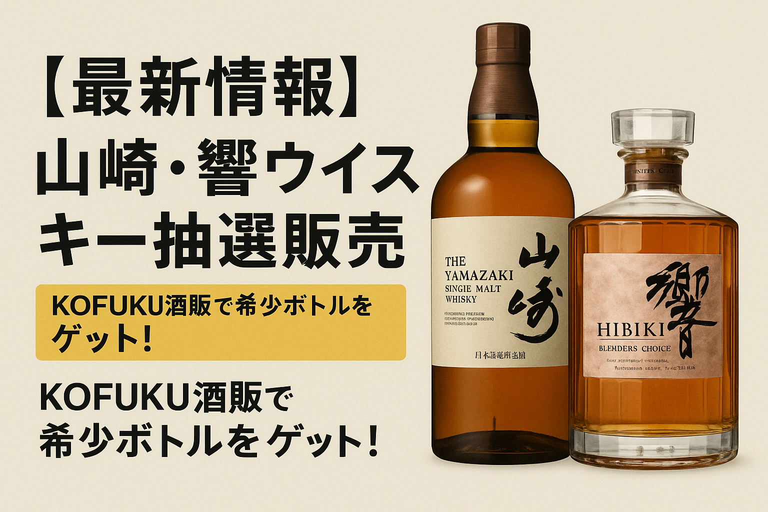 【最新情報】山崎・響ウイスキー抽選販売：KOFUKU酒販で希少ボトルをゲット！