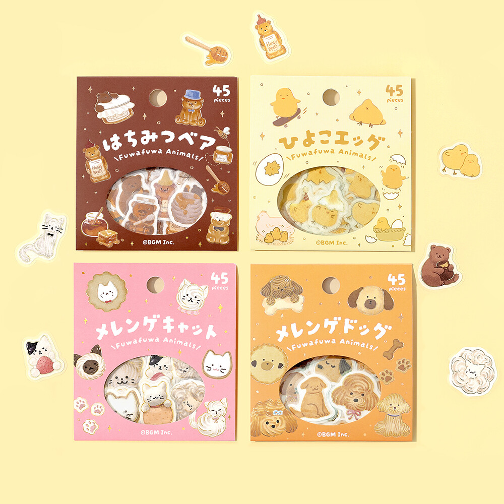 BGMの「ふわふわanimals」箔押しフレークシール、販売中です✨