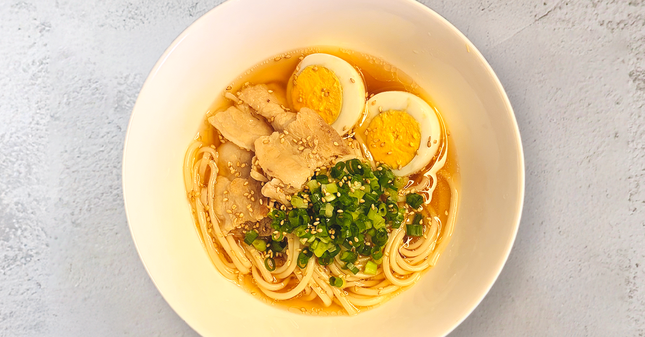 コク旨、豚醤油ひやむぎ|休日のお昼ごはん