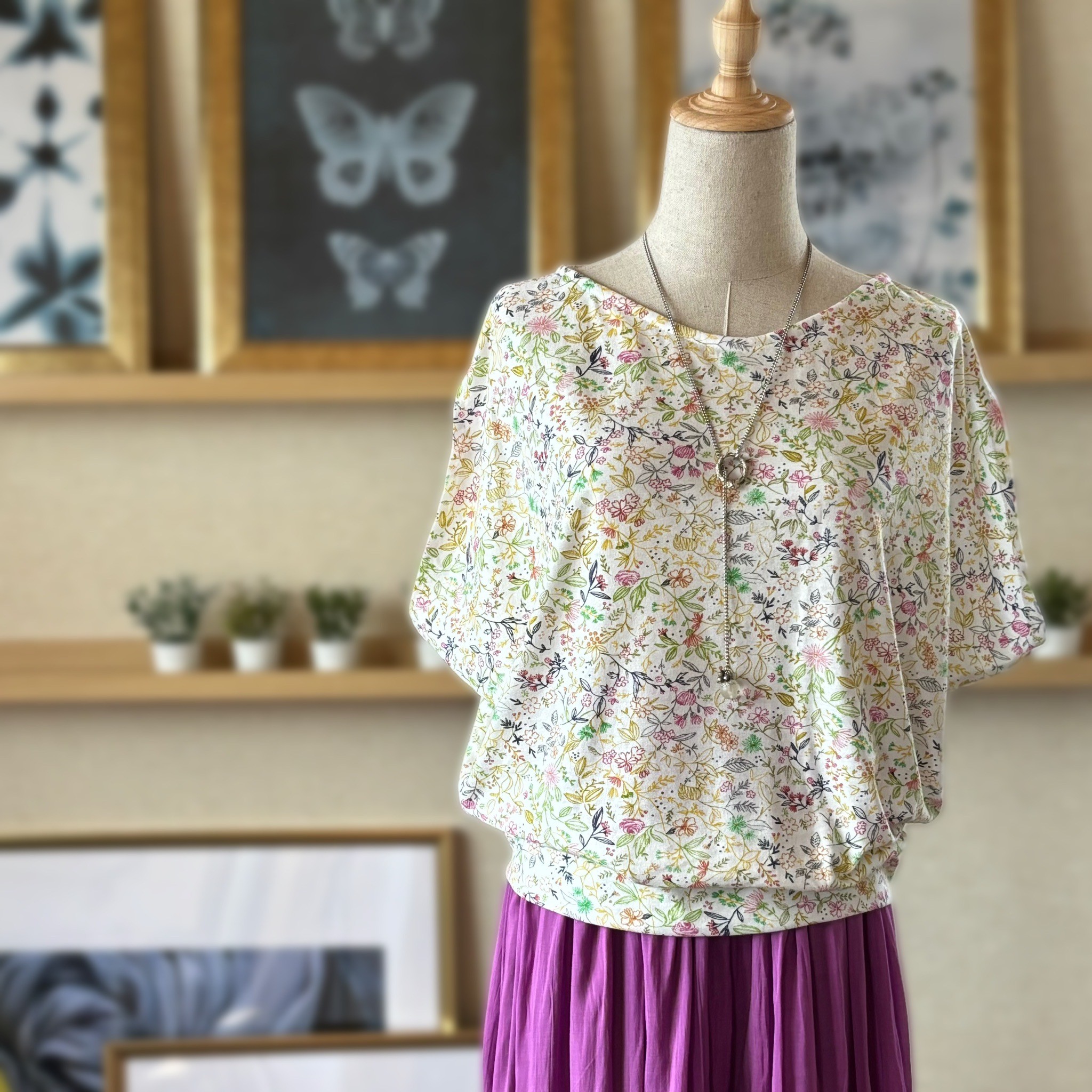 30綿天竺ニット【小花スケッチ】を使ってカットソーを作ってみました