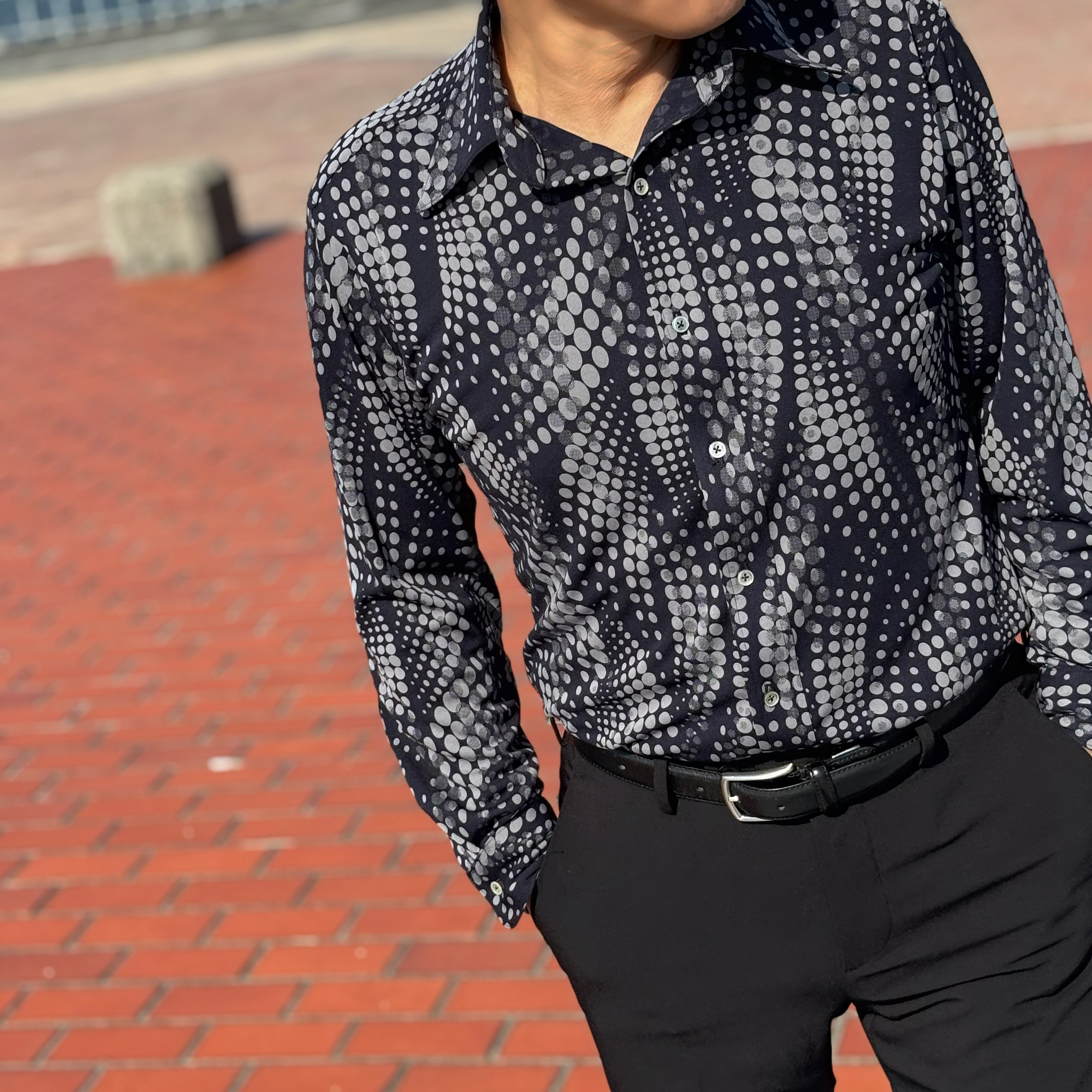 スムースニット【ドット柄】を使ってメンズシャツを作ってみました