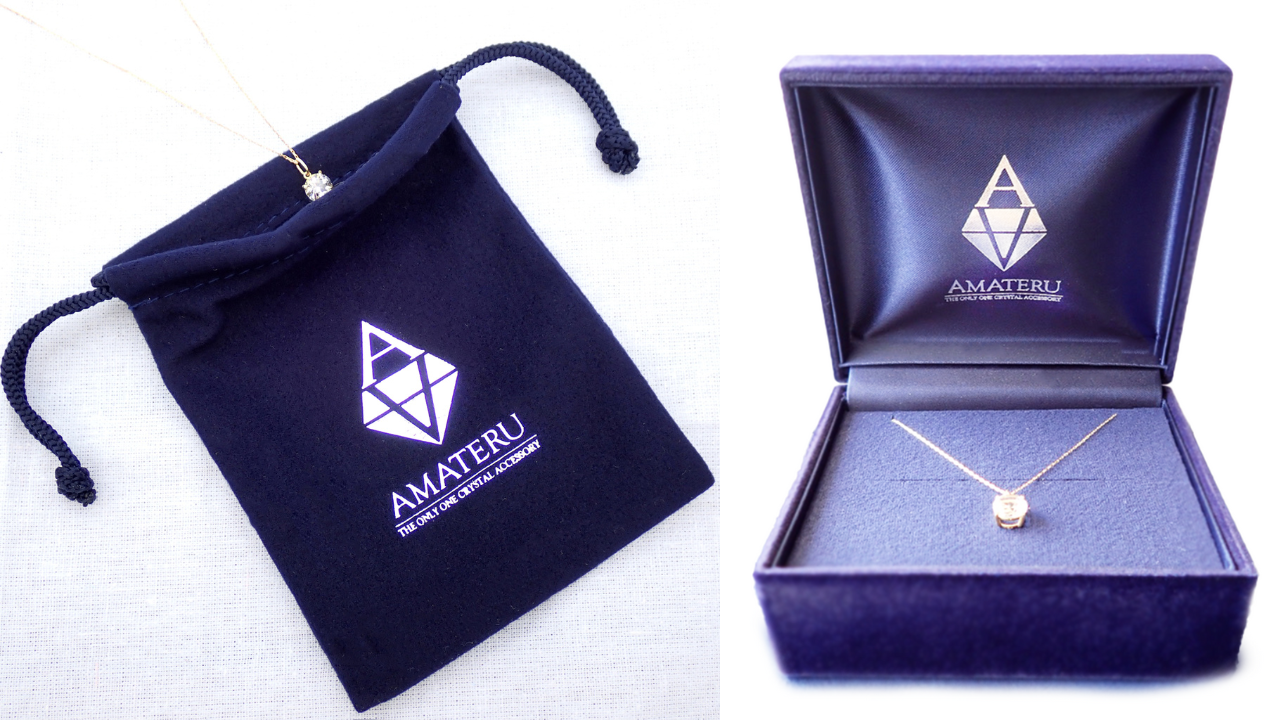 AMATERUのジュエリーは、専用のオリジナルBOXとポーチ付き