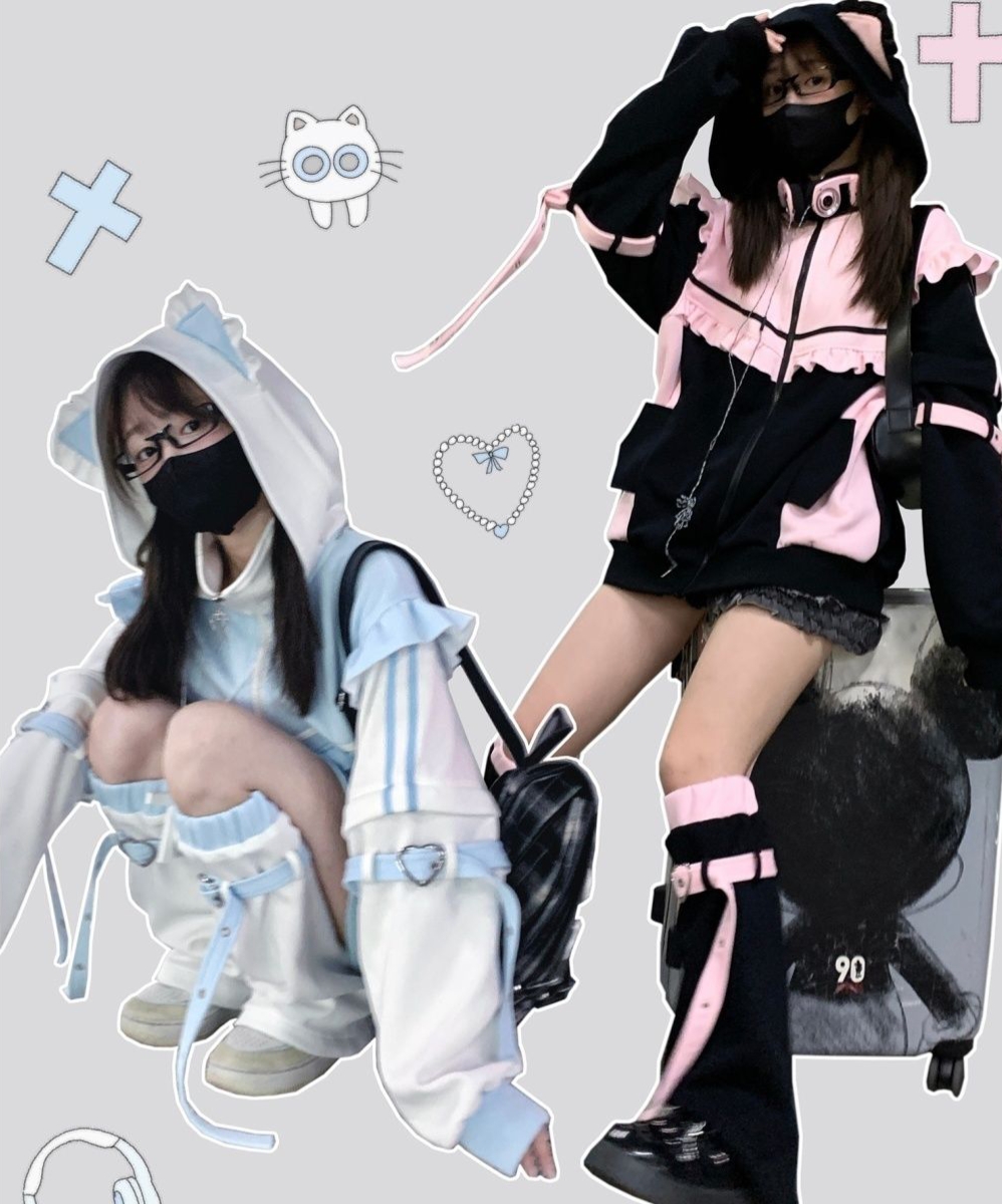 ピンク×ブラック猫耳パーカー♡ 甘さとクールを両立したアンダーカルチャーコーデ