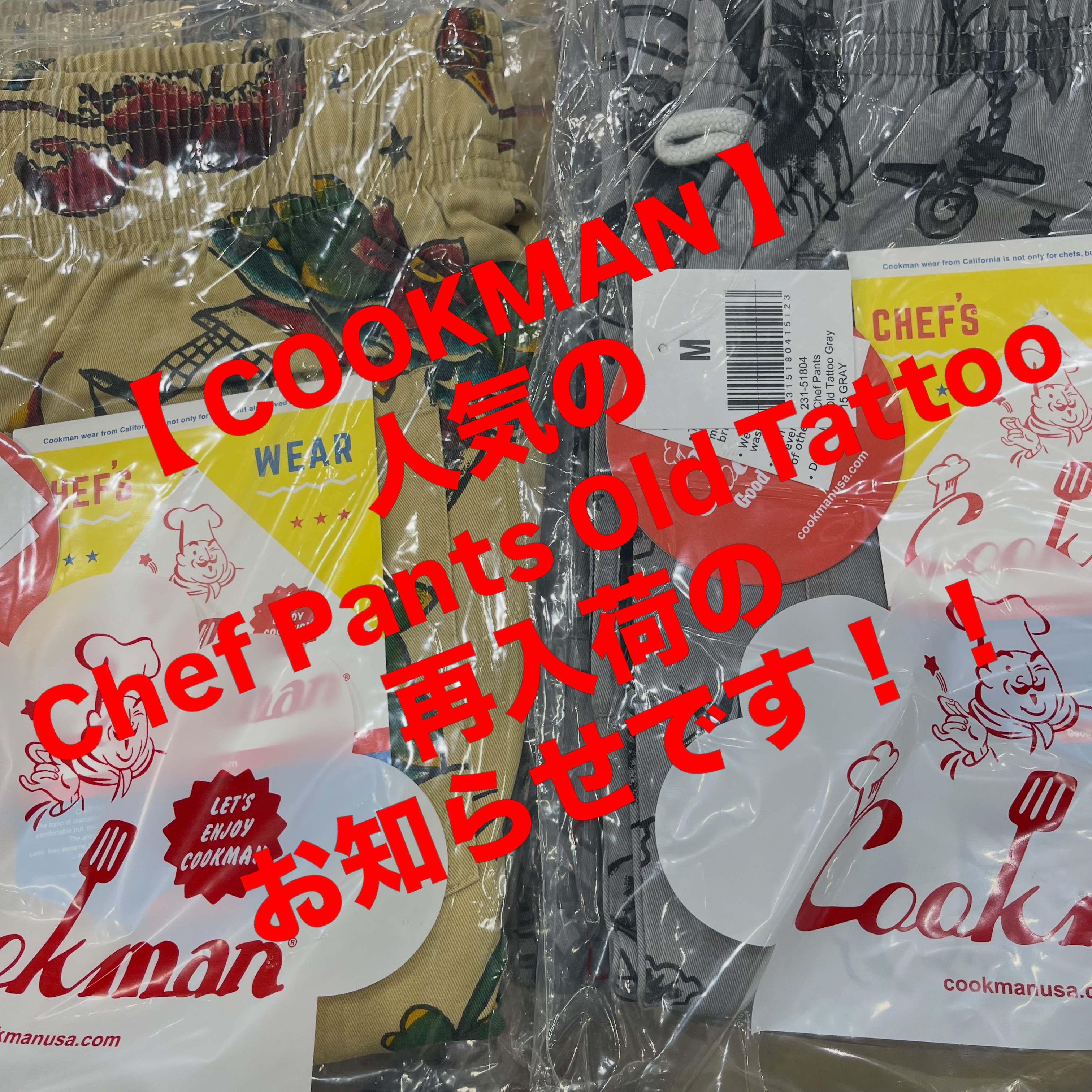 【 COOKMAN 】 人気のChef Pants Old Tattoo再入荷のお知らせ