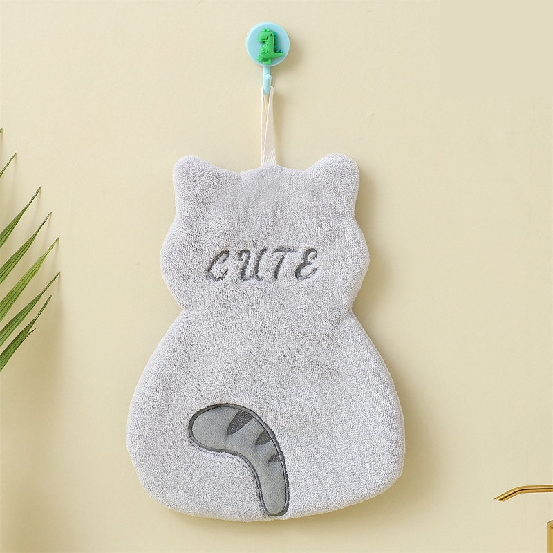 【新入荷】 ねこモチーフの手拭きタオル　-CUTEグレー猫-