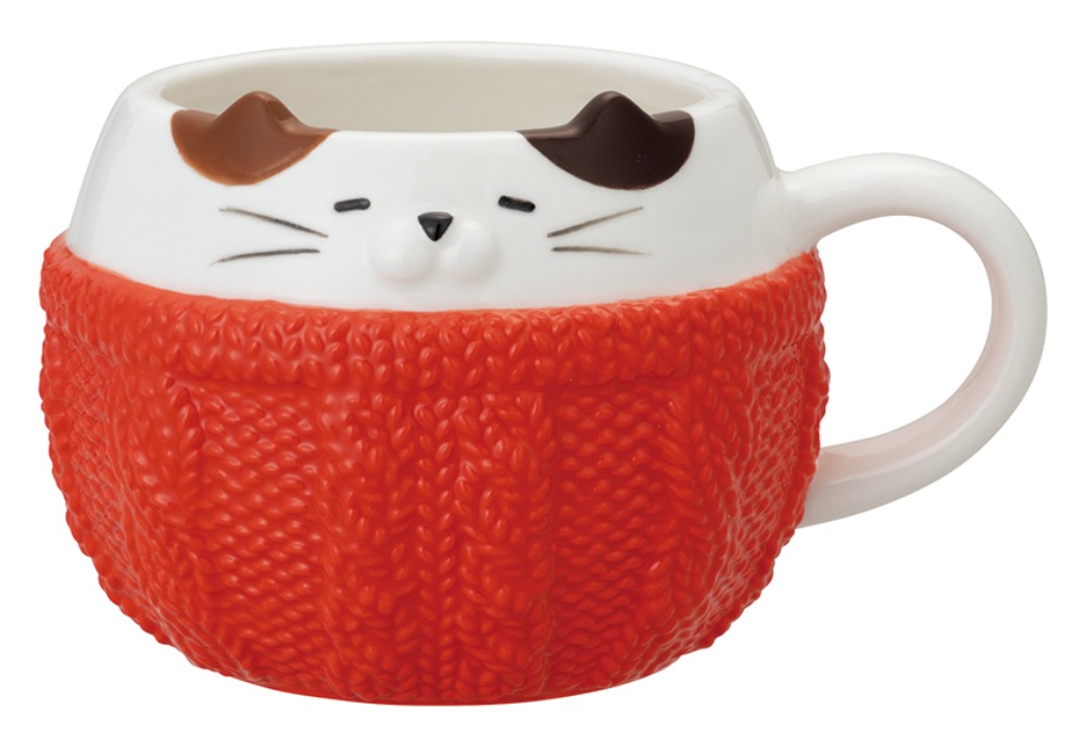 【新入荷】 ねこモチーフのマグカップ　-ぬくぬくミケ猫-