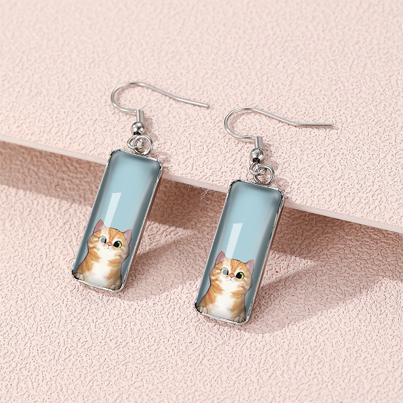 【新入荷】 ねこモチーフのピアス　-長方形イラストねこ ver.B-