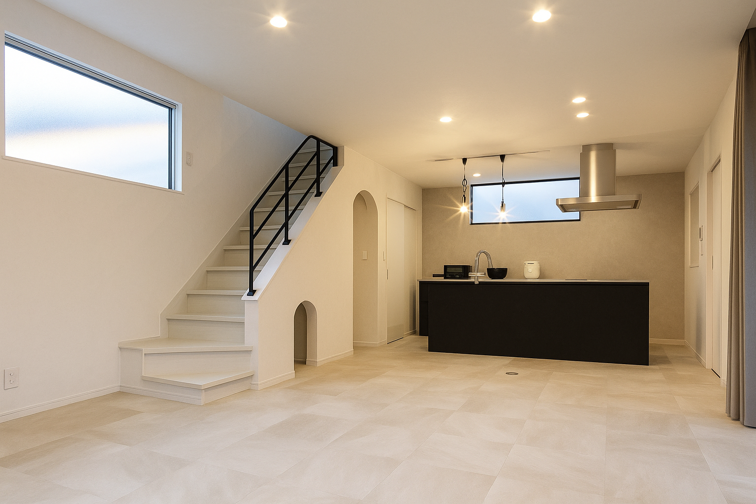 モノトーン×やわらかな光。シンプルなのに心地よいLDK空間