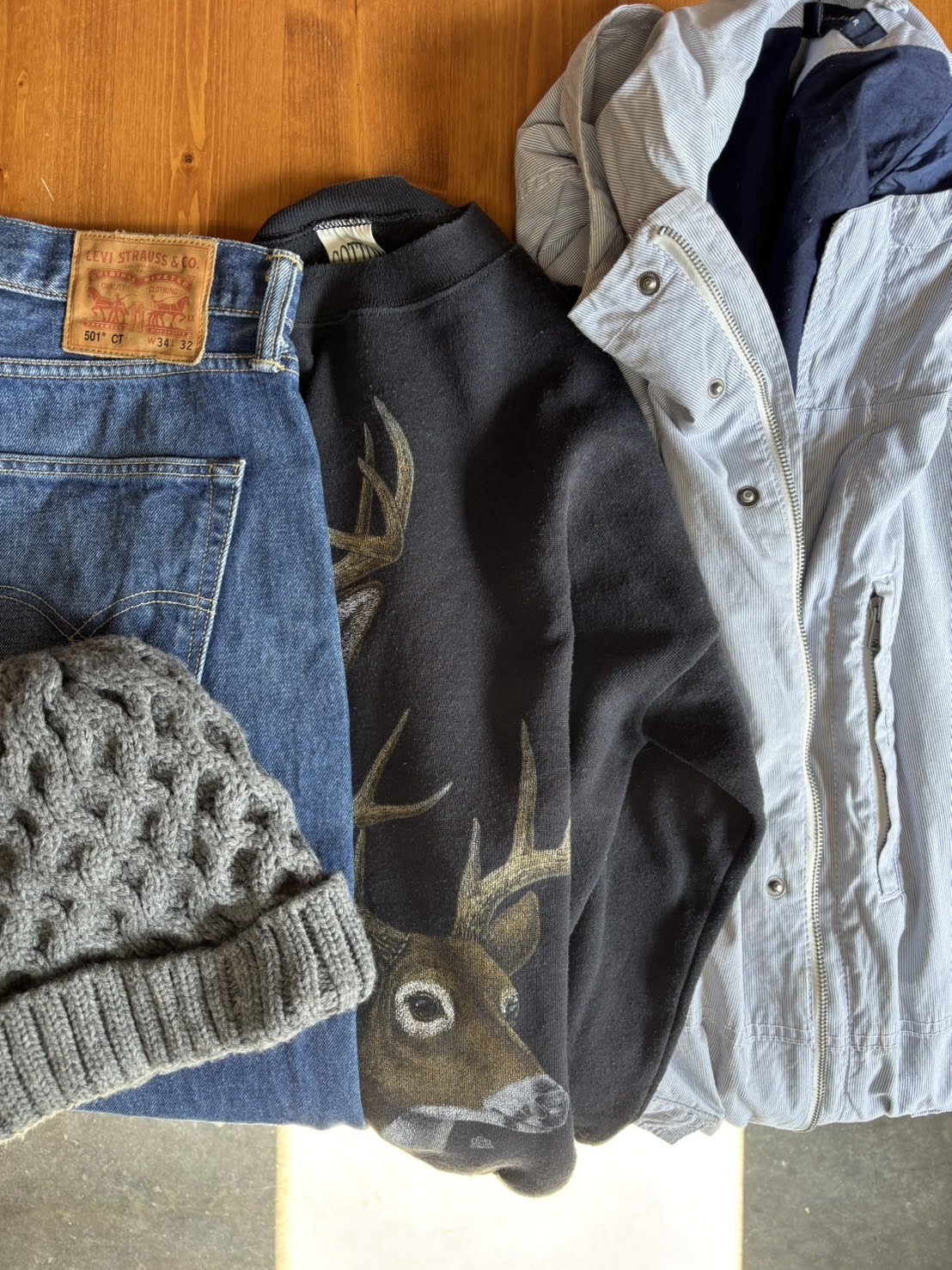 トミーヒルフィガー　ピンストライプシャンブレーパーカー！鹿！鹿！長袖スウェット！