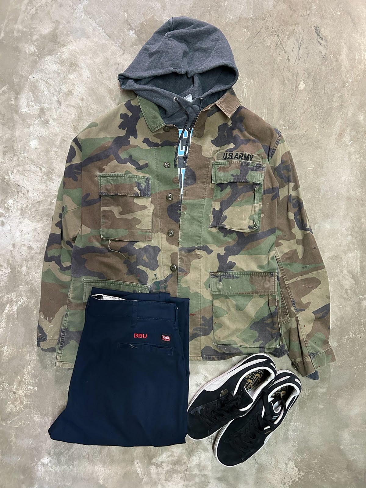BDU カモフラジャケット　×　チャンピオン　スウェットパーカー
