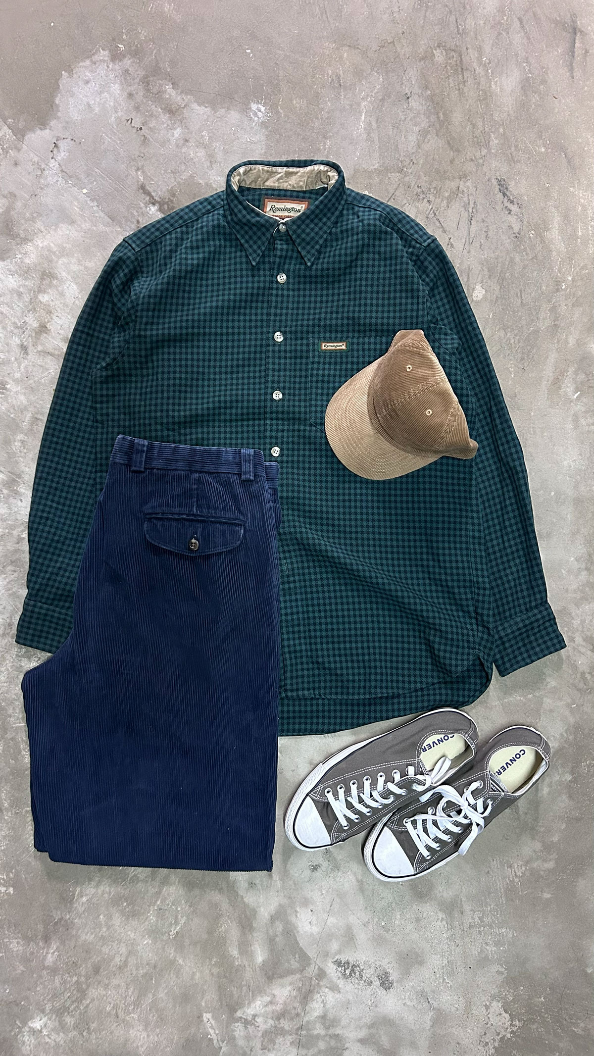【総額13,900円】深緑ネル×太畝コーデュロイで作る、渋すぎ！大人のアメカジ