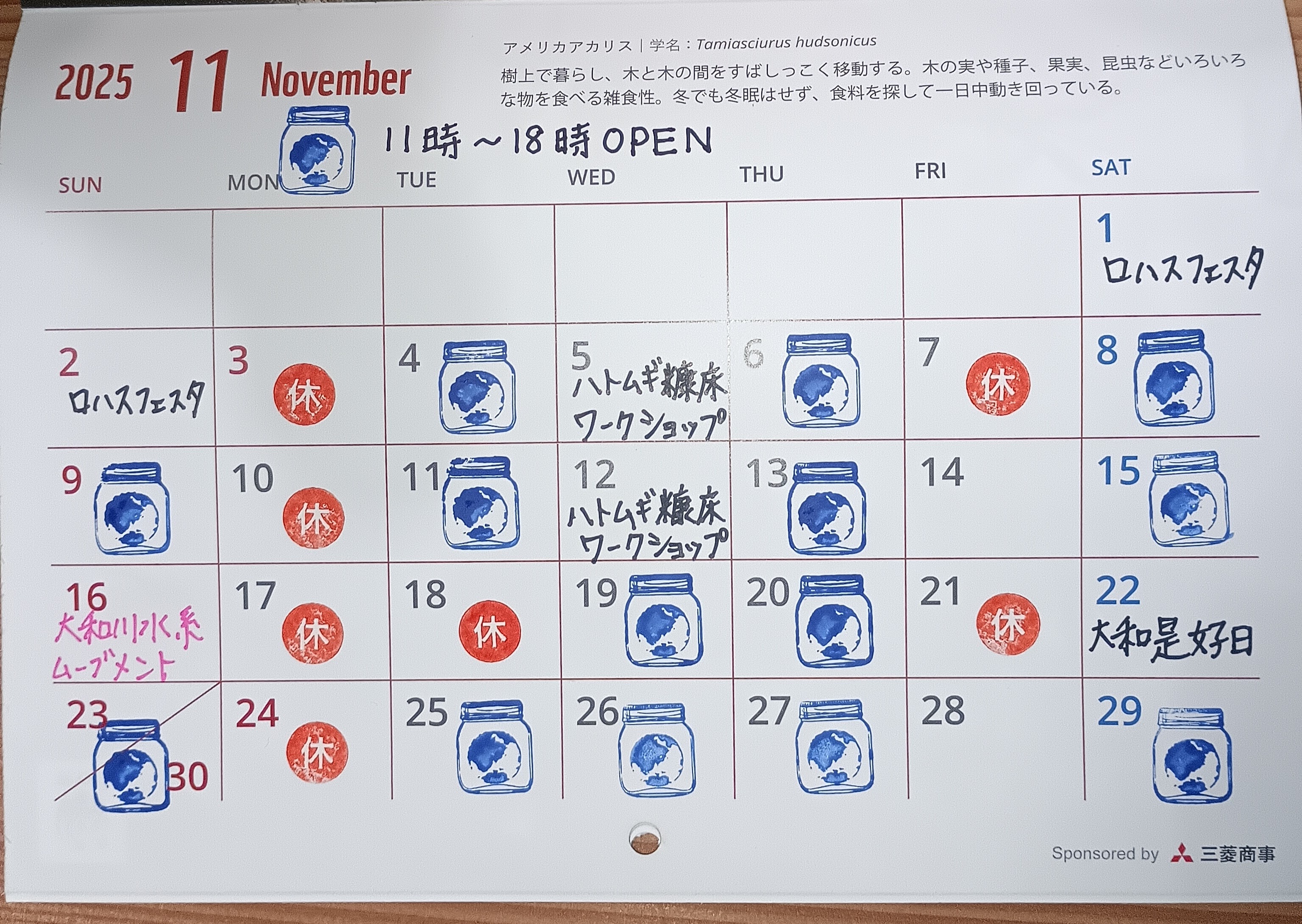 2025年１１月の営業予定です！