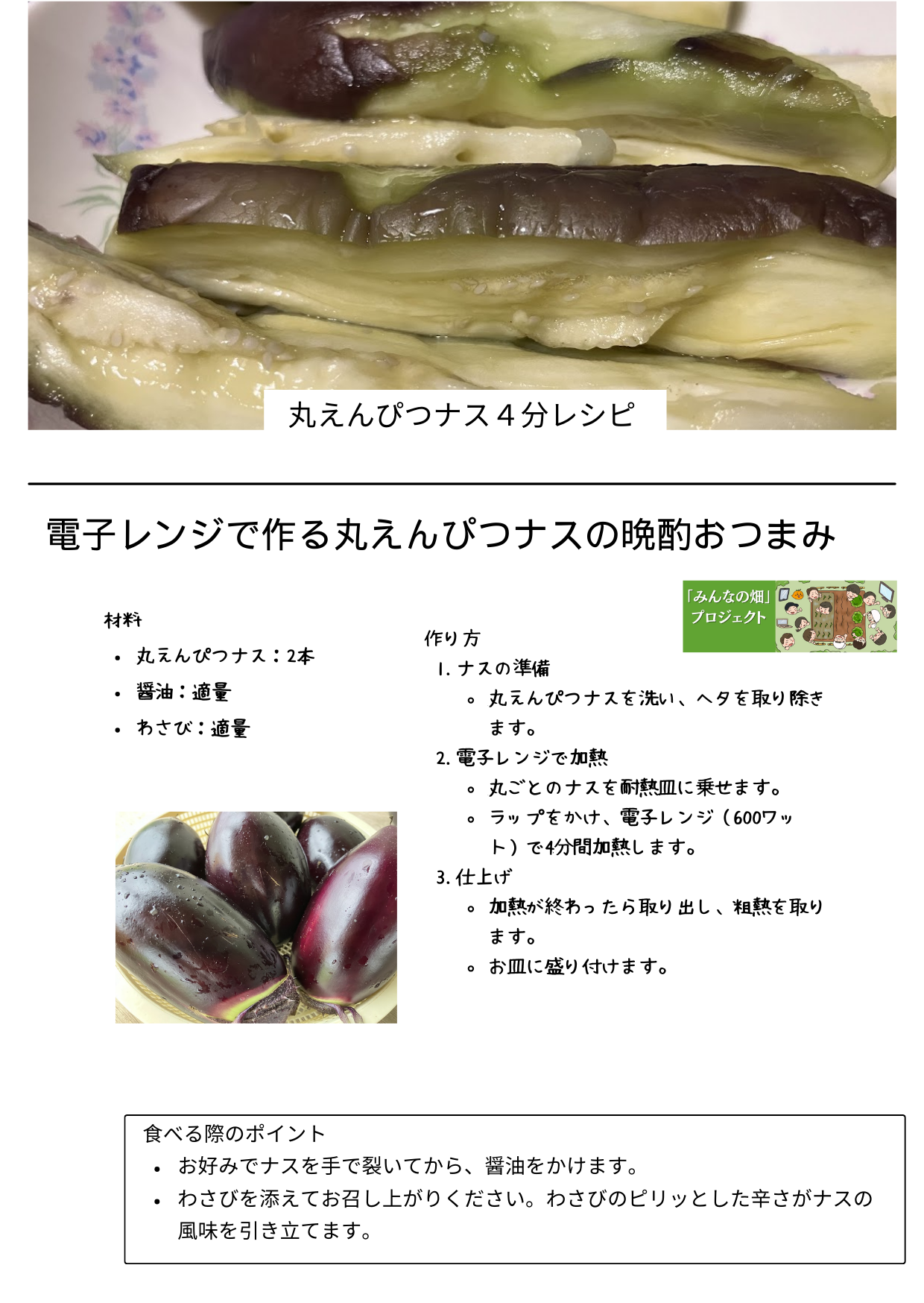 電子レンジで作る丸えんぴつナスの晩酌おつまみ