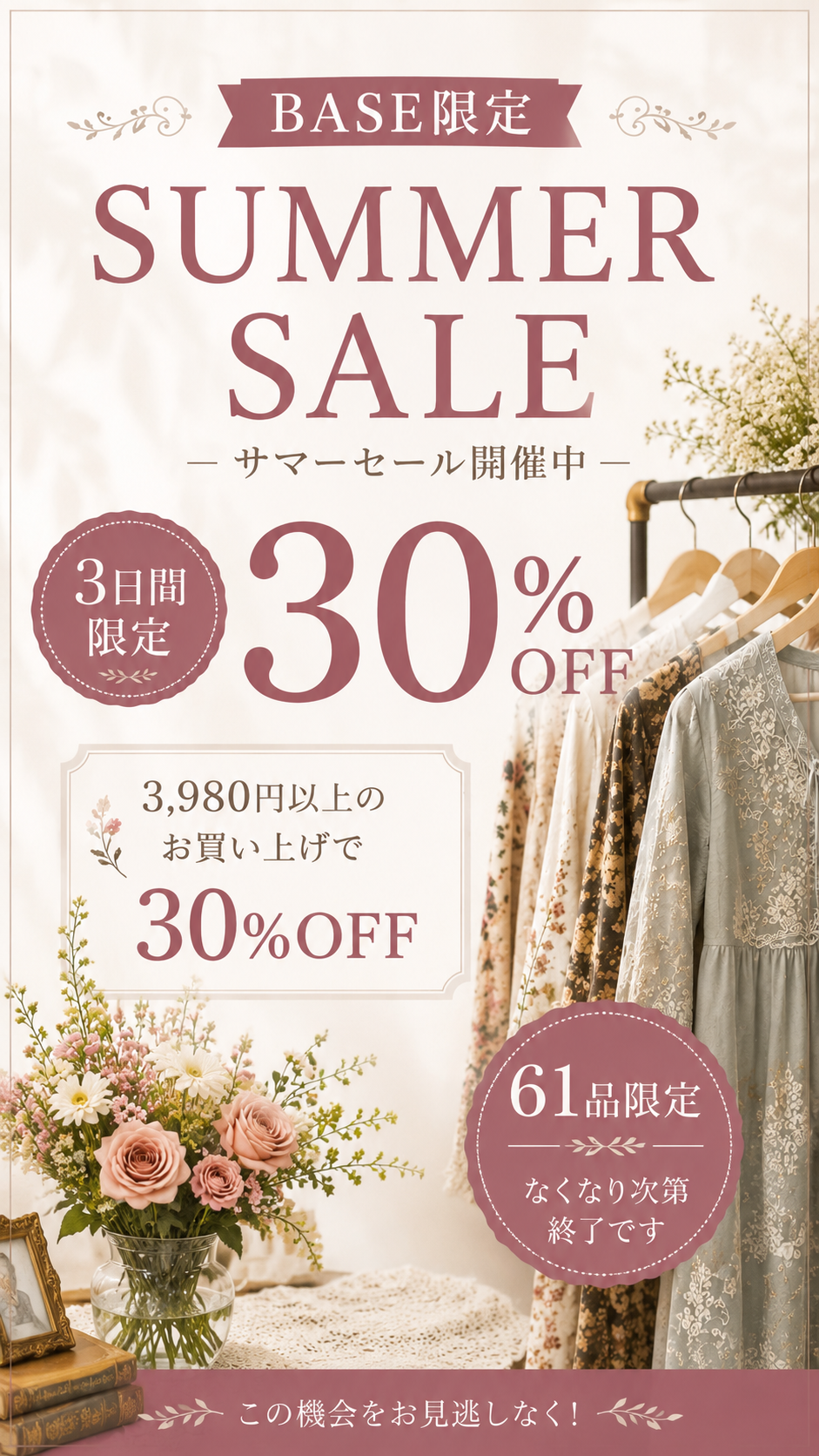 🌿BASE限定 3980円以上 30%OFF SALE開催！
