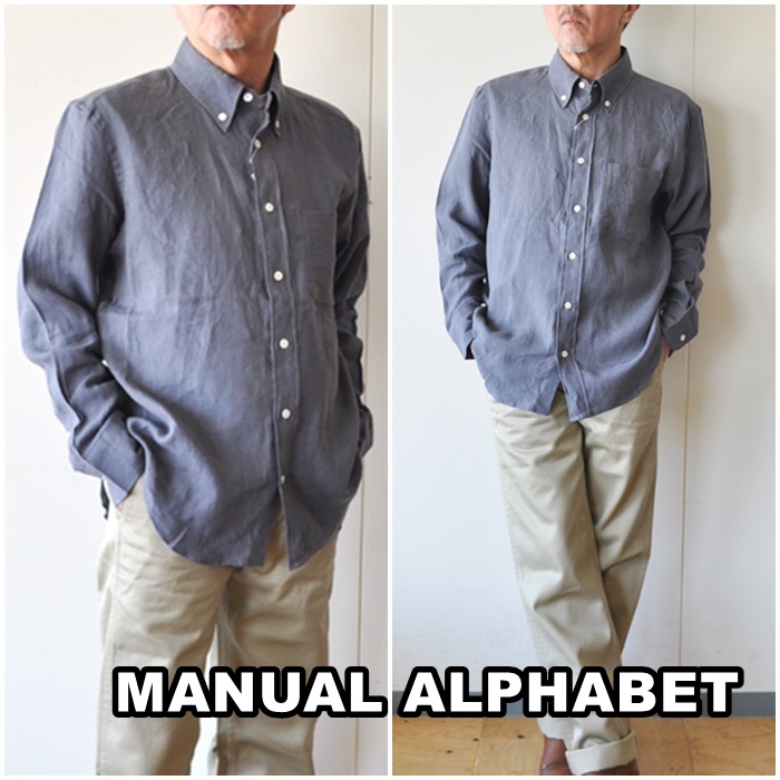 MANUALALPHABET　 マニュアルアルファベット　麻　リネンシャツ ボタンダウン