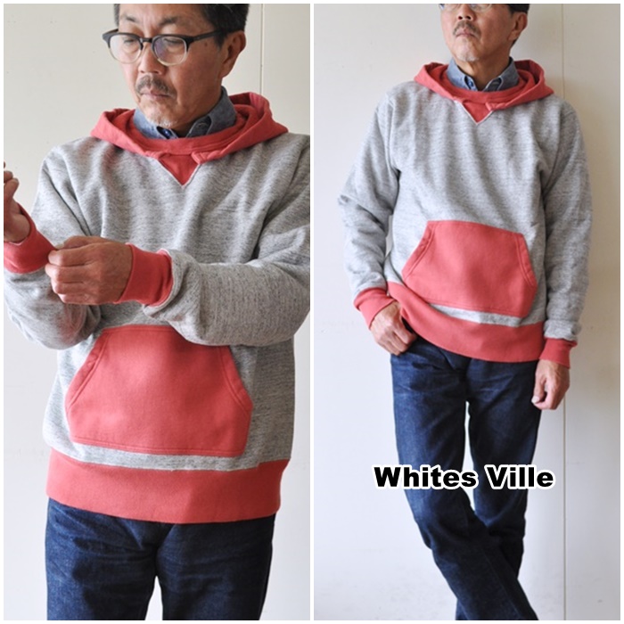 WHITES VILLE ホワイツビル後付けフード プルオーバー スウェットパーカー
