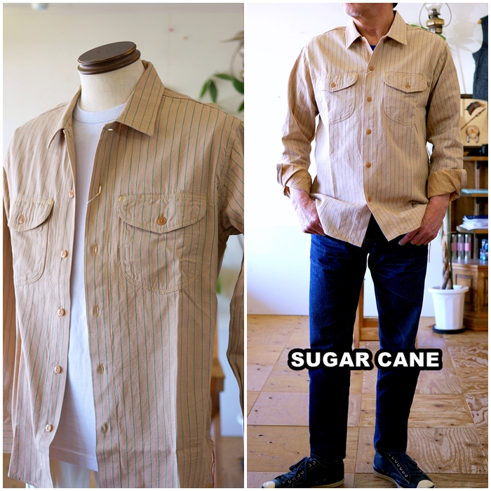 sugarcane シュガーケーン ストライプワークシャツ　コークストライプ　28652