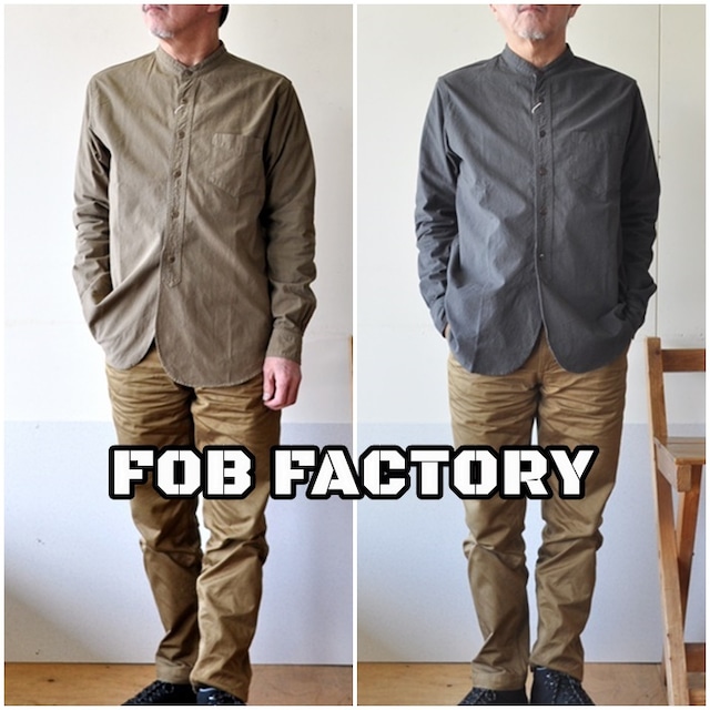 FOB FACTORY(エフオービーファクトリー) 　綿素材　 バンドカラー長袖シャツ