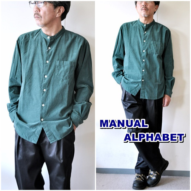 マニュアルアルファベット　ＭＡＮＵＡＬＡＬＰＨＡＢＥＴ　長袖シャツ　スタンドカラーシャツ