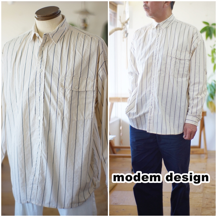 modemdesign モデムデザイン　 ワイド長袖シャツ 2210152　ストライプシャツ