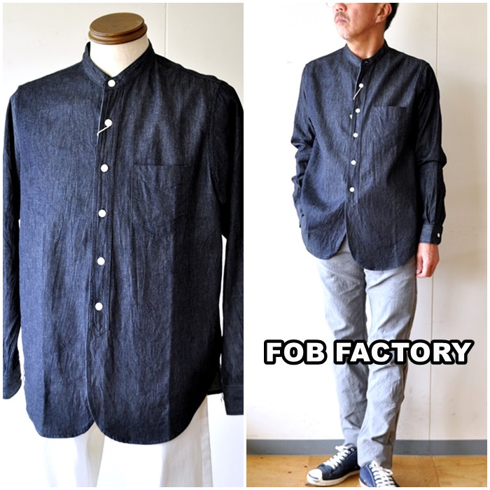 FOBFACTORY エフオービーファクトリー　　バンドカラーシャツ　 長袖シャツ F3470