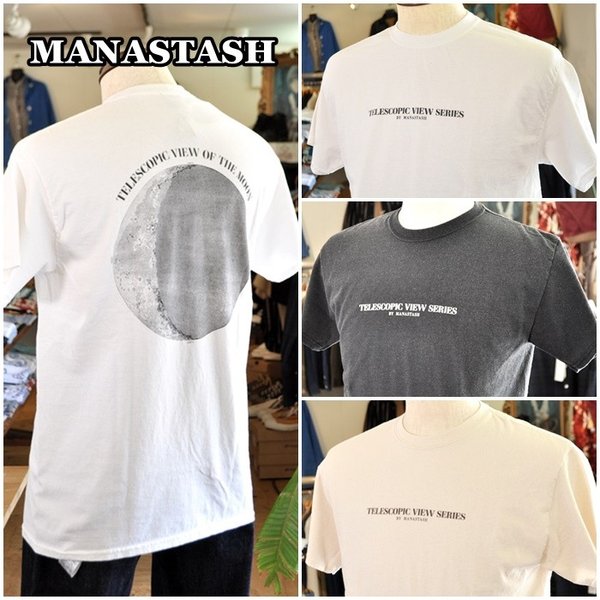 望遠鏡で見た月のデザイン マナスタッシュ　ＭＡＮＡＳＴＡＳＨ　半袖T