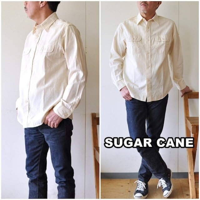 シュガーケーン 　SUGAR CANE 　ホワイトシャンブレーワークシャツ  SC27851