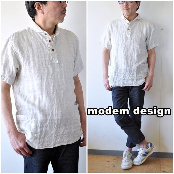 通気性抜群の綿麻プルオーバーシャツ モデムデザイン　ＭＯＤＥＭＤＥＳＩＧＮ