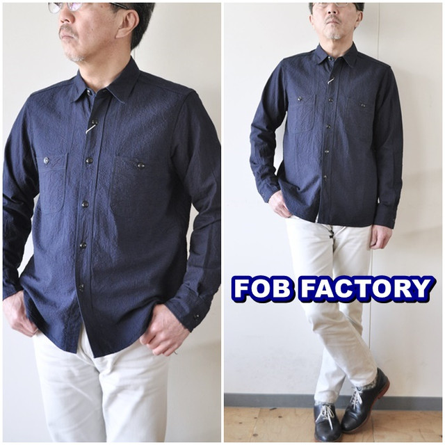 ＦＯＢＦＡＣＴＯＲＹ　エフオービーファクトリー　長袖シャツ　インディゴサッカー