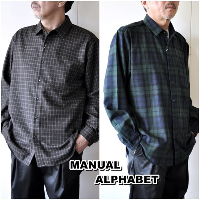 マニュアルアルファベット　ＭＡＮＵＡＬＡＬＰＨＡＢＥＴ　長袖シャツ　レギュラーカラーシャツ