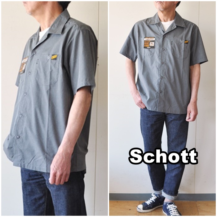 schott　ショット　半袖オープンカラーワークシャツ　3115057 半袖シャツ