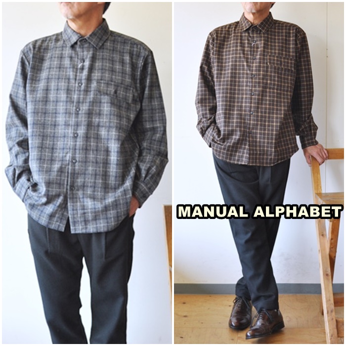manualalphabet 　マニュアルアルファベット　ウールシャツ　チェックシャツ　