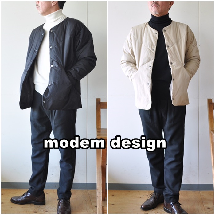 modem design　モデムデザイン 　ダクロン中綿ジャケット　ノーカラージャケット