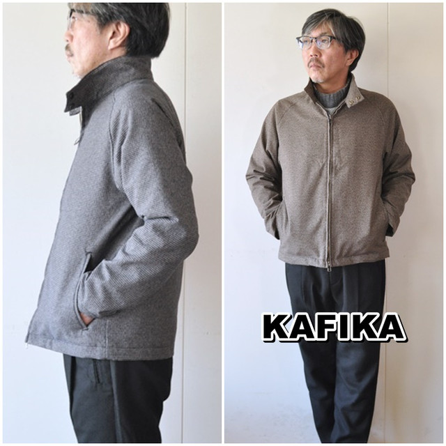 ＫＡＦＩＫＡ　カフィカ　ハリントンジャケット　千鳥格子　スタンドカラージャケット　