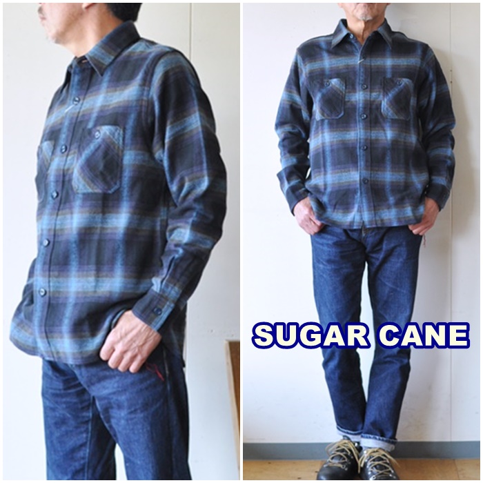 SUGARCANE 　シュガーケーン　ツイルワークシャツ　sc28743　チェックネルシャツ