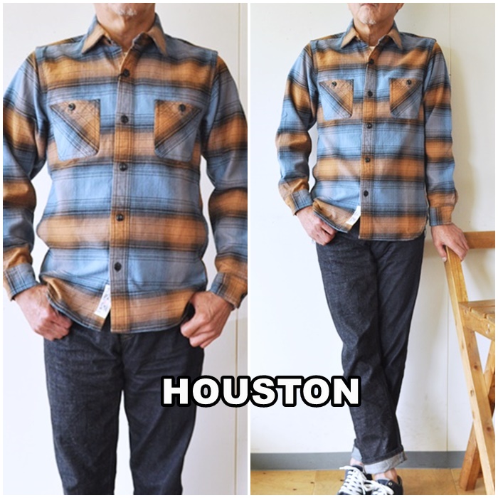 HOUSTON 　ヒューストン 　40872 チェックビエラシャツ　オンブレネルシャツ