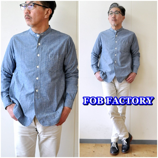 ＦＯＢファクトリー　シャンブレー　バンドカラーシャツ　Ｆ３４２８　