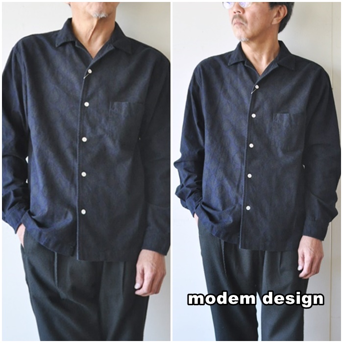 modemdesign モデムデザイン　長袖　オープンカラーシャツ 2006755　ペイズリー柄