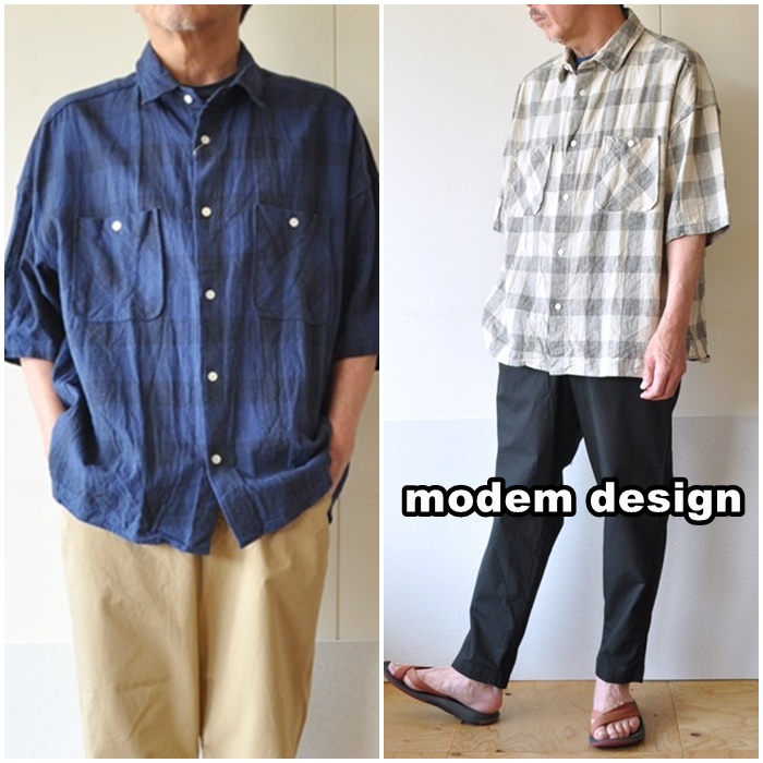 modemdesign 　モデムデザイン　ワイドチェックシャツ　半袖シャツ