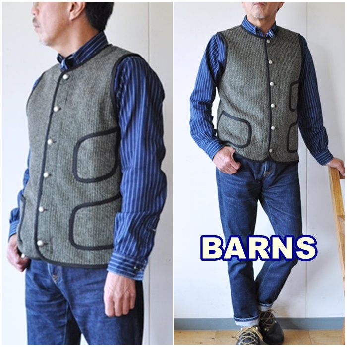 BARNS　（バーンズ）　 BR-7282 　ゴマシオ ニット  ワークベスト 　ビーチクロス