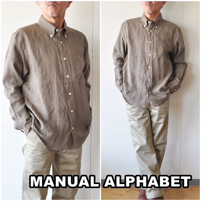 MANUALALPHABET　 マニュアルアルファベット　麻　リネンシャツ　メンズ　ボタンダウン
