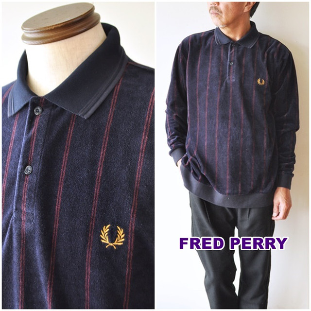 FREDPERRY フレッドペリー　長袖ポロシャツ　ベロア　F1847　ポロシャツ　